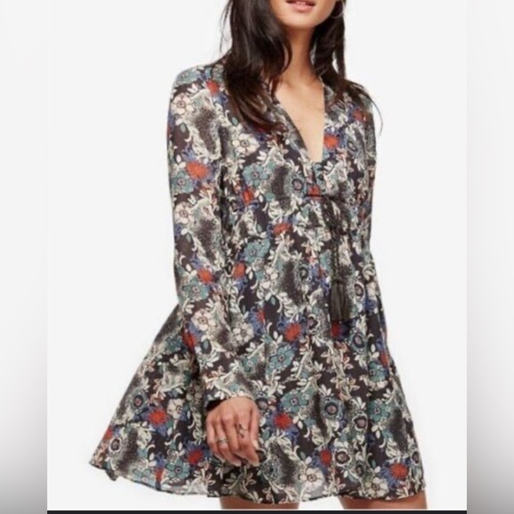 Free People Stealing Fire Floral Gauze Mini Dress | Size Small | Boho Style - Picture 1 of 15